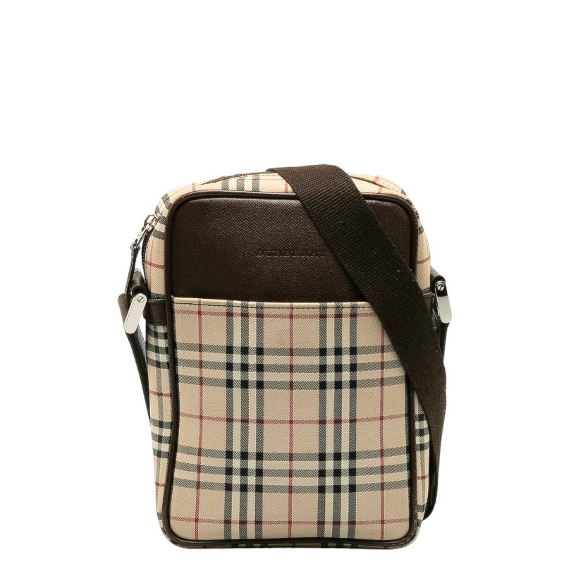 バーバリー ノバチェック 斜め掛け ショルダーバッグ ベージュ ブラウン ナイロン レザー レディース BURBERRY 【中古】