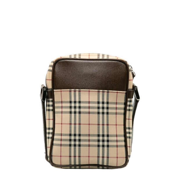 バーバリー ノバチェック 斜め掛け ショルダーバッグ ベージュ ブラウン ナイロン レザー レディース BURBERRY 【中古】