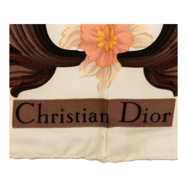 ディオール ヴィンテージ 花柄 フラワー 蝶 バタフライ 総柄 スカーフ ベージュ マルチカラー シルク レディース Dior 【中古】