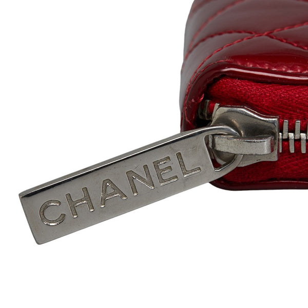 シャネル ブリリアント マトラッセ ココマーク ラウンドファスナー 長財布 レッド エナメル カーフ レディース CHANEL 【中古】