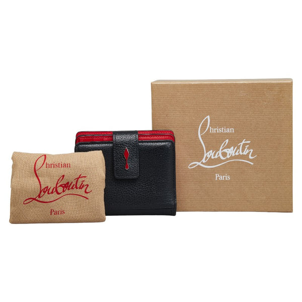 クリスチャンルブタン パロマ 二つ折り財布 コンパクトウォレット ブラック レッド レザー レディース Christian Louboutin 【中古】