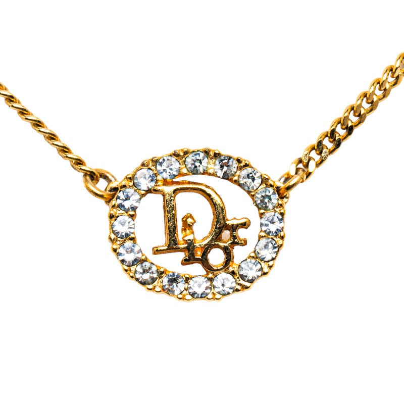 ディオール サークルロゴ ネックレス ゴールド メッキ ラインストーン レディース Dior 【中古】