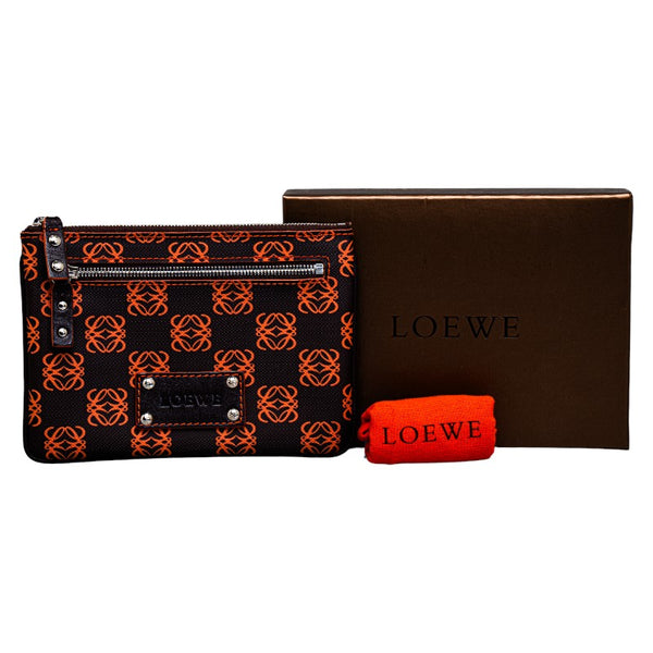 ロエベ アナグラム 総柄 ポーチ ブラック オレンジ PVC レザー レディース LOEWE 【中古】