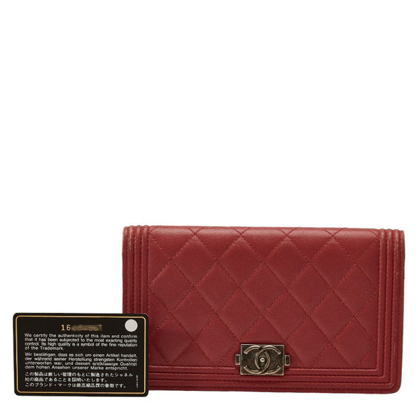 シャネル ボーイシャネル 長財布 ワインレッド レザー レディース CHANEL 【中古】