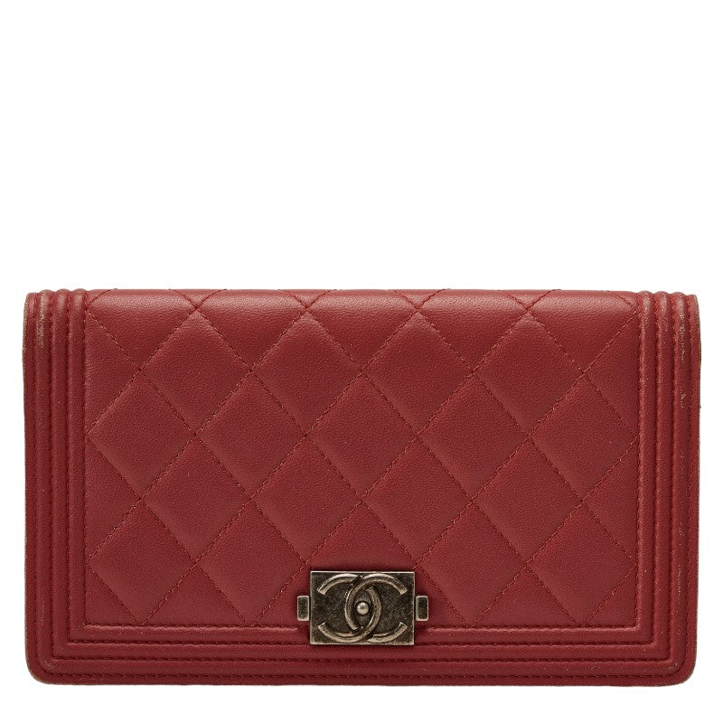 シャネル ボーイシャネル 長財布 ワインレッド レザー レディース CHANEL 【中古】