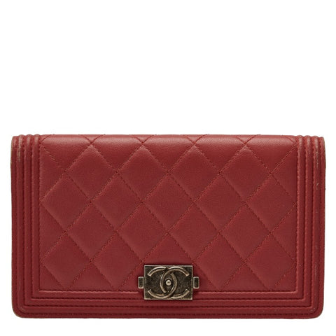 シャネル ボーイシャネル 長財布 ワインレッド レザー レディース CHANEL 【中古】