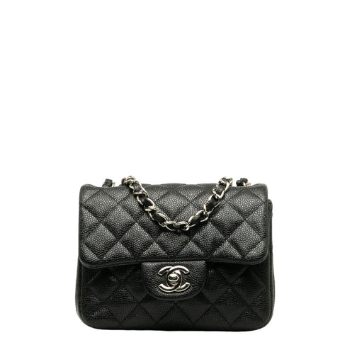 シャネル ミニ マトラッセ チェーン ショルダーバッグ ブラック シルバー キャビアスキン レディース CHANEL 【中古】