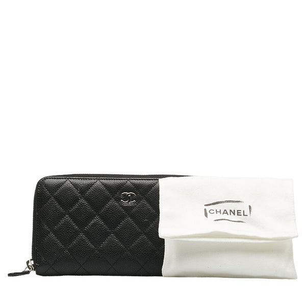 シャネル マトラッセ ココマーク ラウンドファスナー 長財布 ブラック キャビアスキン レディース CHANEL 【中古】