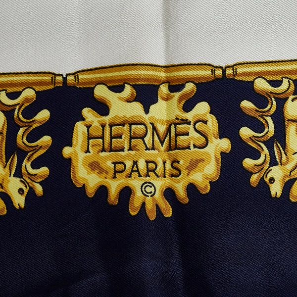 エルメス カレ90　 LES CAVALIERS D'OR 黄金の騎士 スカーフ ネイビー マルチカラー シルク レディース HERMES 【中古】