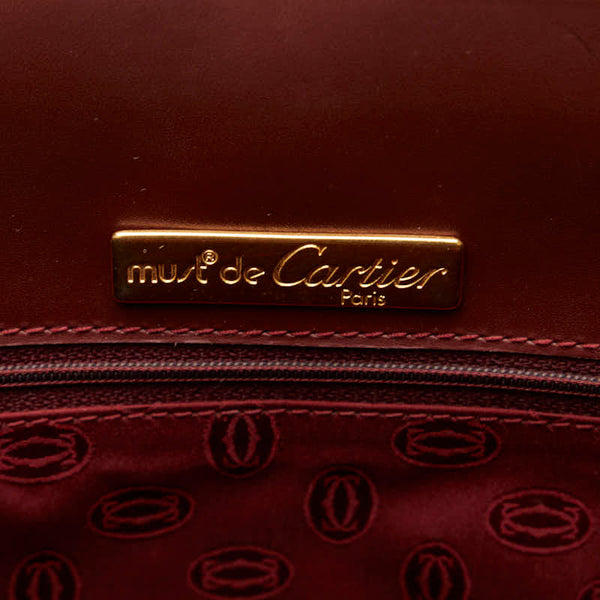 カルティエ マストライン トートバッグ ハンドバッグ ボルドー ワインレッド レザー レディース CARTIER 【中古】