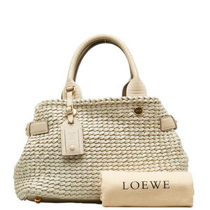 ロエベ 編込み ハンドバッグ トートバッグ ホワイト ベージュ  レザー レディース LOEWE 【中古】