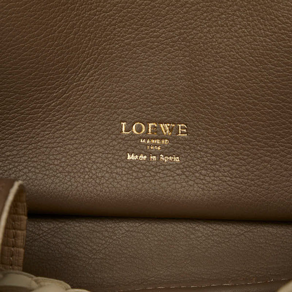 ロエベ 編込み ハンドバッグ トートバッグ ホワイト ベージュ  レザー レディース LOEWE 【中古】