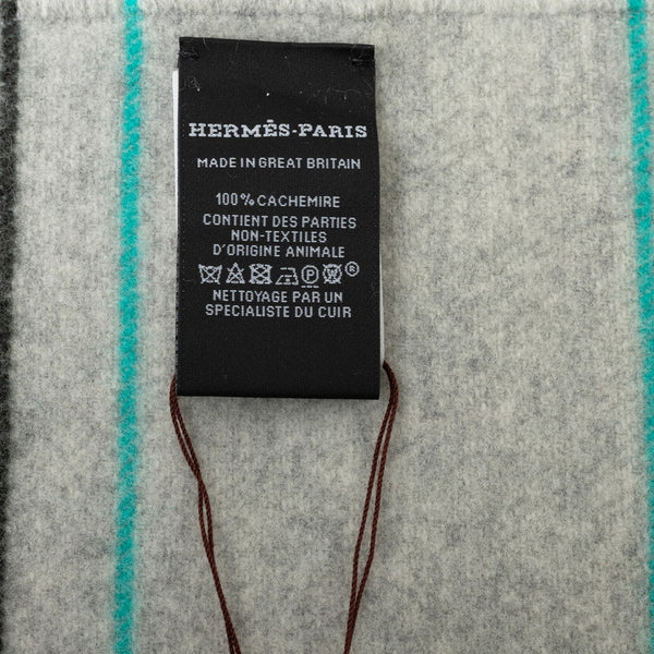 エルメス ボーダー マフラー グレー グリーン カシミヤ レディース HERMES 【中古】