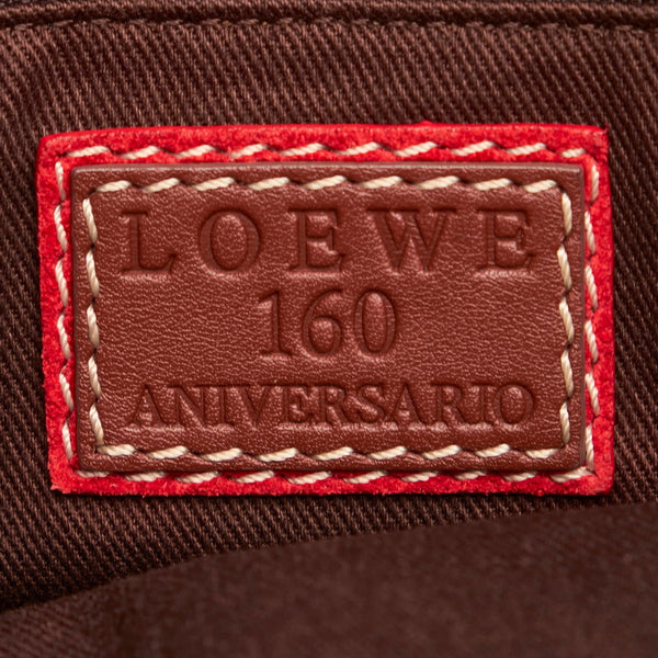 ロエベ 160周年 アニバーサリー アクセサリーポーチ ブラウン レッド ベージュ キャンバス スウェード レザー レディース LOEWE 【中古】