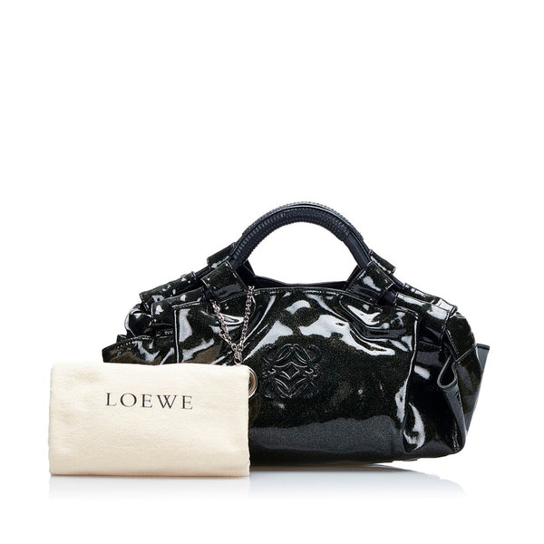 ロエベ ナッパアイレ アナグラム ラメ ハンドバッグ ブラック エナメル レディース LOEWE 【中古】