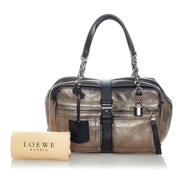 ロエベ ローラ26 チェーン ハンドバッグ メタリック ブロンズ ブラック  レザー レディース LOEWE 【中古】