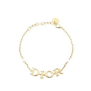 ディオール ロゴ フェイクパール ブレスレット ゴールド メッキ レディース Dior 【中古】