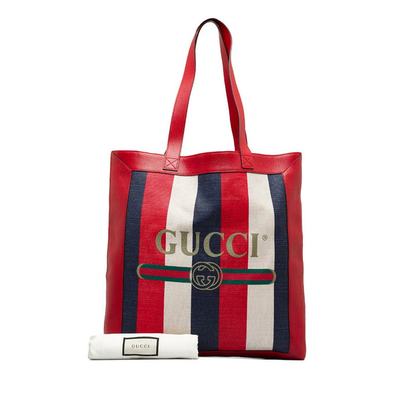 グッチ ロゴ トリコロール トートバッグ ショルダーバッグ 523781 レッド ネイビー ホワイト キャンバス レザー レディース GUCCI 【中古】