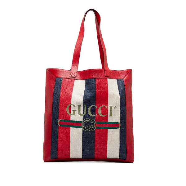 グッチ ロゴ トリコロール トートバッグ ショルダーバッグ 523781 レッド ネイビー ホワイト キャンバス レザー レディース GUCCI 【中古】