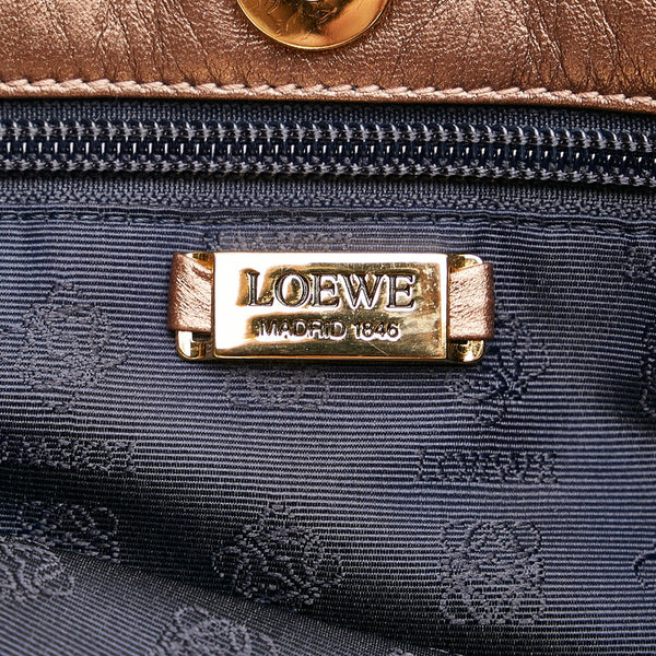 ロエベ アナグラム  ロゴ 型押し トートバッグ ブラウン メタリック レザー レディース LOEWE 【中古】