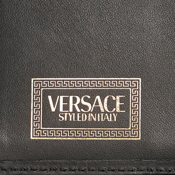 ヴェルサーチェ レオパード 手帳カバー イエロー ブラック PVC レザー レディース VERSACE 【中古】