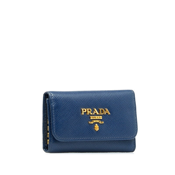 プラダ サフィアーノ キーケース 1PG222 ブルー レザー レディース PRADA 【中古】