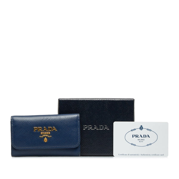 プラダ サフィアーノ キーケース 1PG222 ブルー レザー レディース PRADA 【中古】