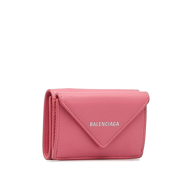 バレンシアガ ミニ ペーパーウォレット 二つ折り財布 391446 ピンク レザー レディース BALENCIAGA 【中古】