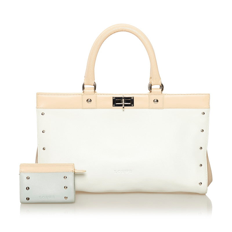 ロエベ ハンドバッグ ホワイト ベビーピンク レザー レディース LOEWE 【中古】