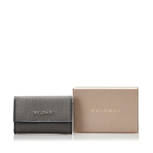 ブルガリ キーケース グレー ブラック PVC レザー レディース BVLGARI 【中古】