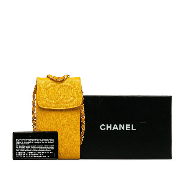 シャネル ココマーク ミニ ポシェット 斜め掛け チェーン ショルダーバッグ イエロー キャビアスキン レディース CHANEL 【中古】