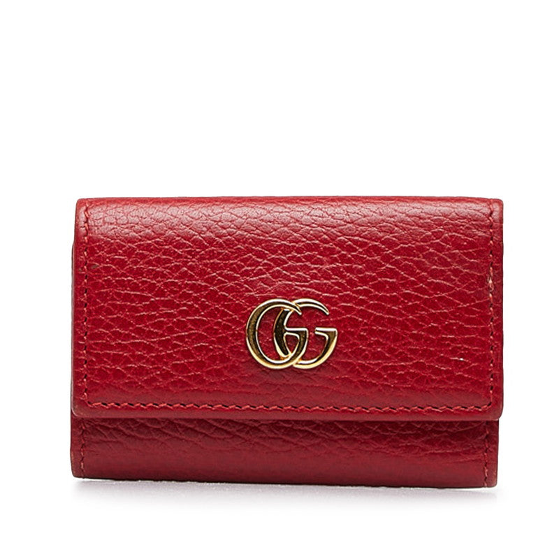 グッチ プチ GGマーモント 6連 ゴールド金具 キーケース 456118 レッド レザー レディース GUCCI 【中古】