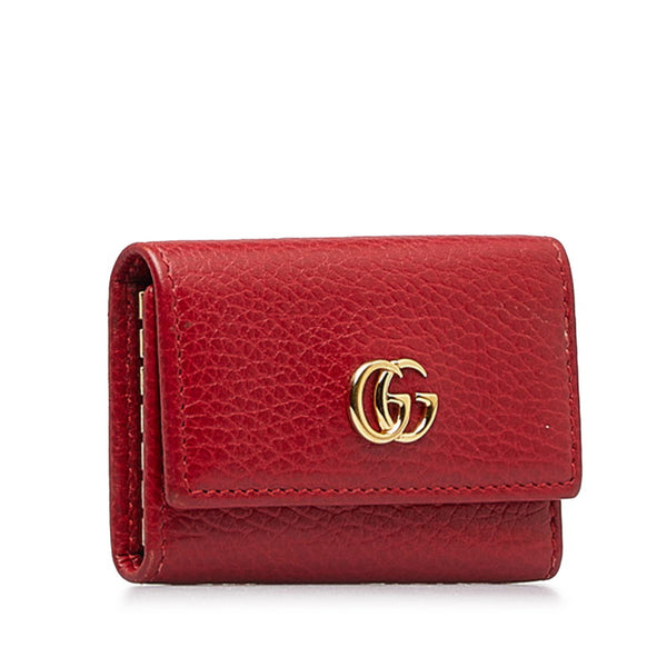 グッチ プチ GGマーモント 6連 ゴールド金具 キーケース 456118 レッド レザー レディース GUCCI 【中古】