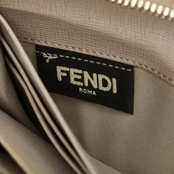 フェンディ フラワー ラウンドファスナー 長財布 8M0299 ベージュ レザー レディース FENDI 【中古】