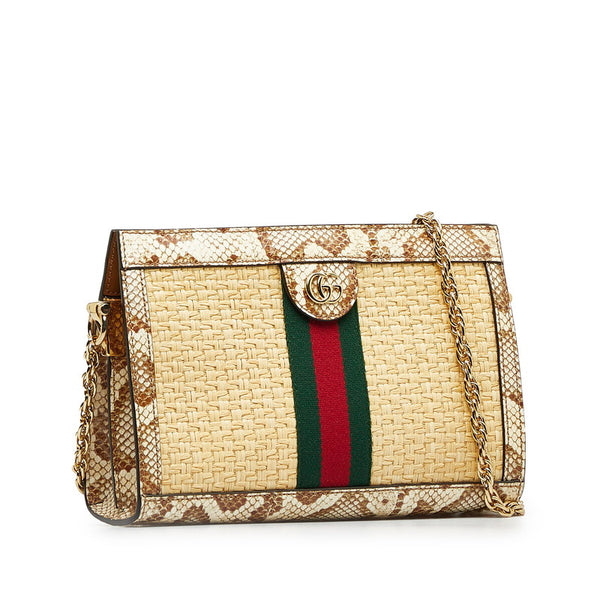 グッチ オフィディア シェリーライン チェーン ショルダーバッグ 503877 ベージュ ラフィア パイソン レディース GUCCI 【中古】