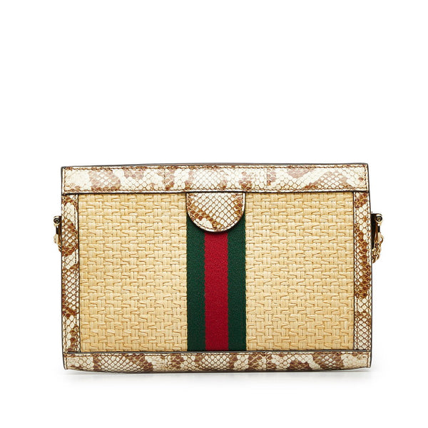 グッチ オフィディア シェリーライン チェーン ショルダーバッグ 503877 ベージュ ラフィア パイソン レディース GUCCI 【中古】