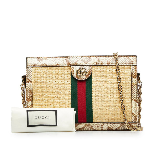 グッチ オフィディア シェリーライン チェーン ショルダーバッグ 503877 ベージュ ラフィア パイソン レディース GUCCI 【中古】