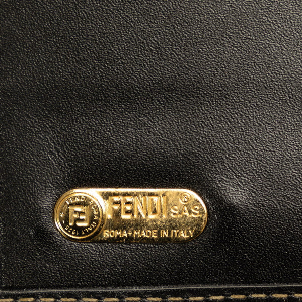 フェンディ ペカン 長財布 二つ折り財布 カーキ ブラック PVC レザー レディース FENDI 【中古】