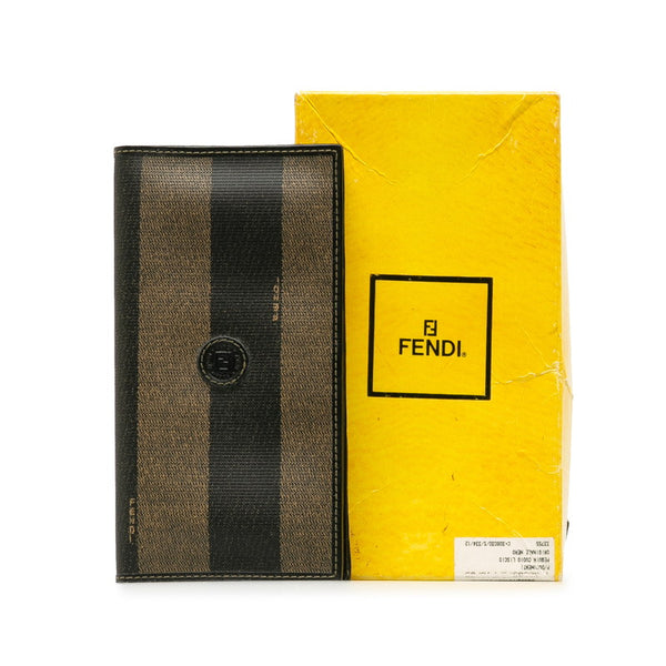 フェンディ ペカン 長財布 二つ折り財布 カーキ ブラック PVC レザー レディース FENDI 【中古】