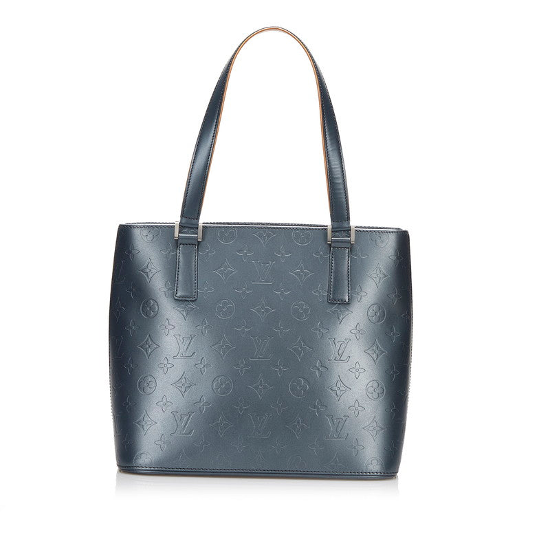 ルイ ヴィトン モノグラム マット ストックトン ハンドバッグ トートバッグ M55115 ブルー レザー レディース LOUIS VUITTON 【中古】