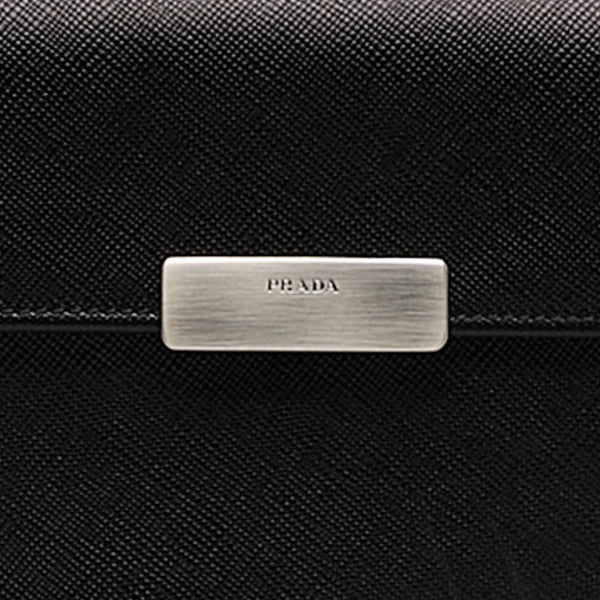 プラダ サフィアーノ 二つ折り財布 ブラック レザー レディース PRADA 【中古】