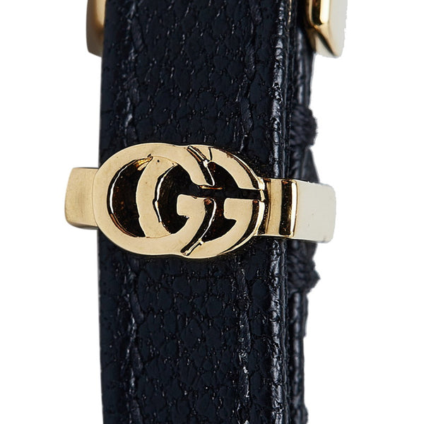 グッチ ダブルG ブレスレット ブラック ゴールド レザー レディース GUCCI 【中古】