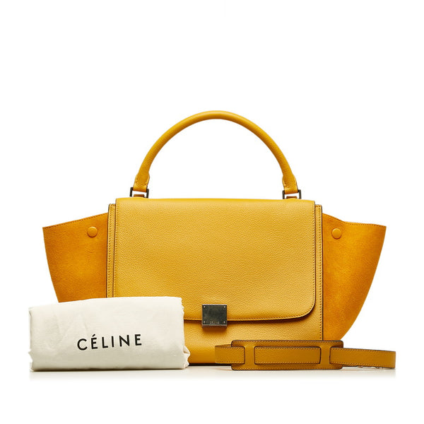 セリーヌ トラペーズ ミディアム シルバー金具 ハンドバッグ ショルダーバッグ 2WAY イエロー レザー レディース CELINE 【中古】