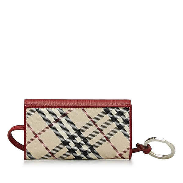 バーバリー ノバチェック 4連 キーケース レッド ベージュ キャンバス レザー レディース BURBERRY 【中古】