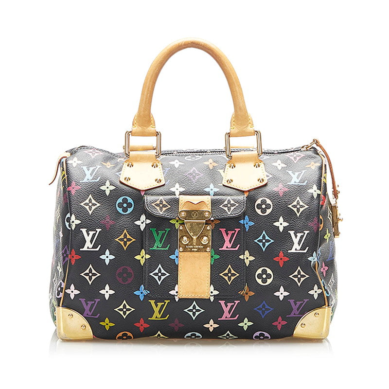 ルイ ヴィトン モノグラム マルチカラー  スピーディ30 M92642 ブラック PVC レザー ハンドバッグ レディース LOUIS VUITTON 中古