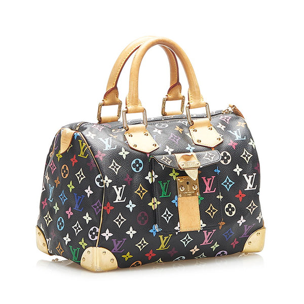 ルイ ヴィトン モノグラム マルチカラー  スピーディ30 M92642 ブラック PVC レザー ハンドバッグ レディース LOUIS VUITTON 中古