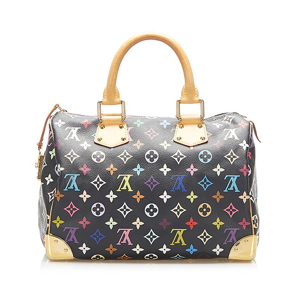 ルイ ヴィトン モノグラム マルチカラー  スピーディ30 M92642 ブラック PVC レザー ハンドバッグ レディース LOUIS VUITTON 中古