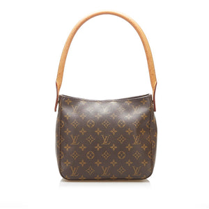 ルイ ヴィトン モノグラム ルーピング MM M51146 ブラウン PVC レザー 肩掛け ショルダーバッグ レディース LOUIS VUITTON 中古