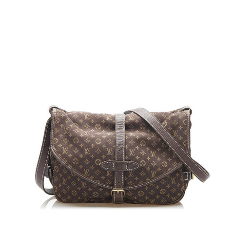 ルイ ヴィトン モノグラムミニラン ソミュール M95227 ブラウン キャンバス レザー ショルダーバッグ レディース LOUIS VUITTON 中古