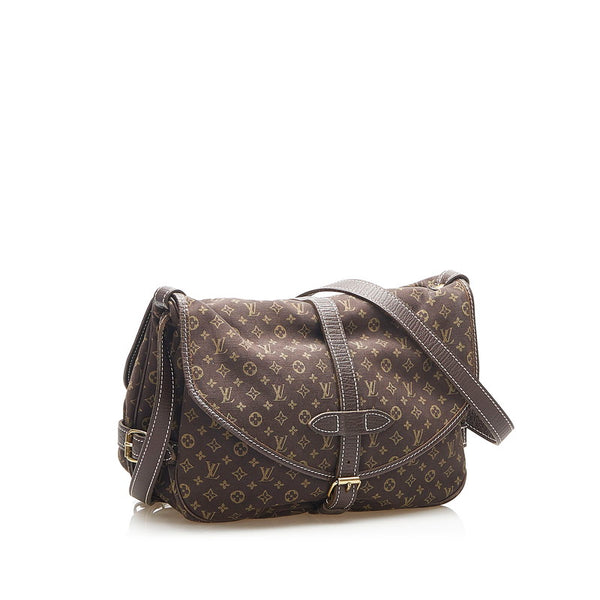 ルイ ヴィトン モノグラムミニラン ソミュール M95227 ブラウン キャンバス レザー ショルダーバッグ レディース LOUIS VUITTON 中古